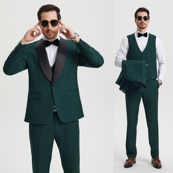 Stacy Adams 3pc Mens Tuxedo Hybrid Fit Shawl Lapel, Green - Picture 1 of 6